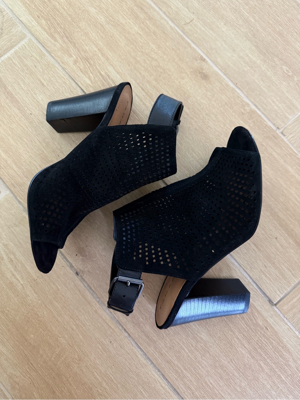 Tahari "Margaret 2" black suede peep toe heels